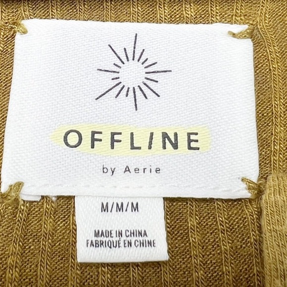 Offline by Aerie Womens Mustard Yellow Gold Ribbed Henley Long Sleeve Top Medium - Picture 7 of 8